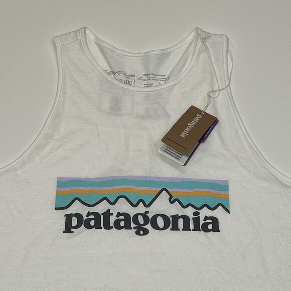 Patagonia Women’s Small Pastel P-6 Logo Organic Cotton High Neck Tank Top White - Picture 3 of 14